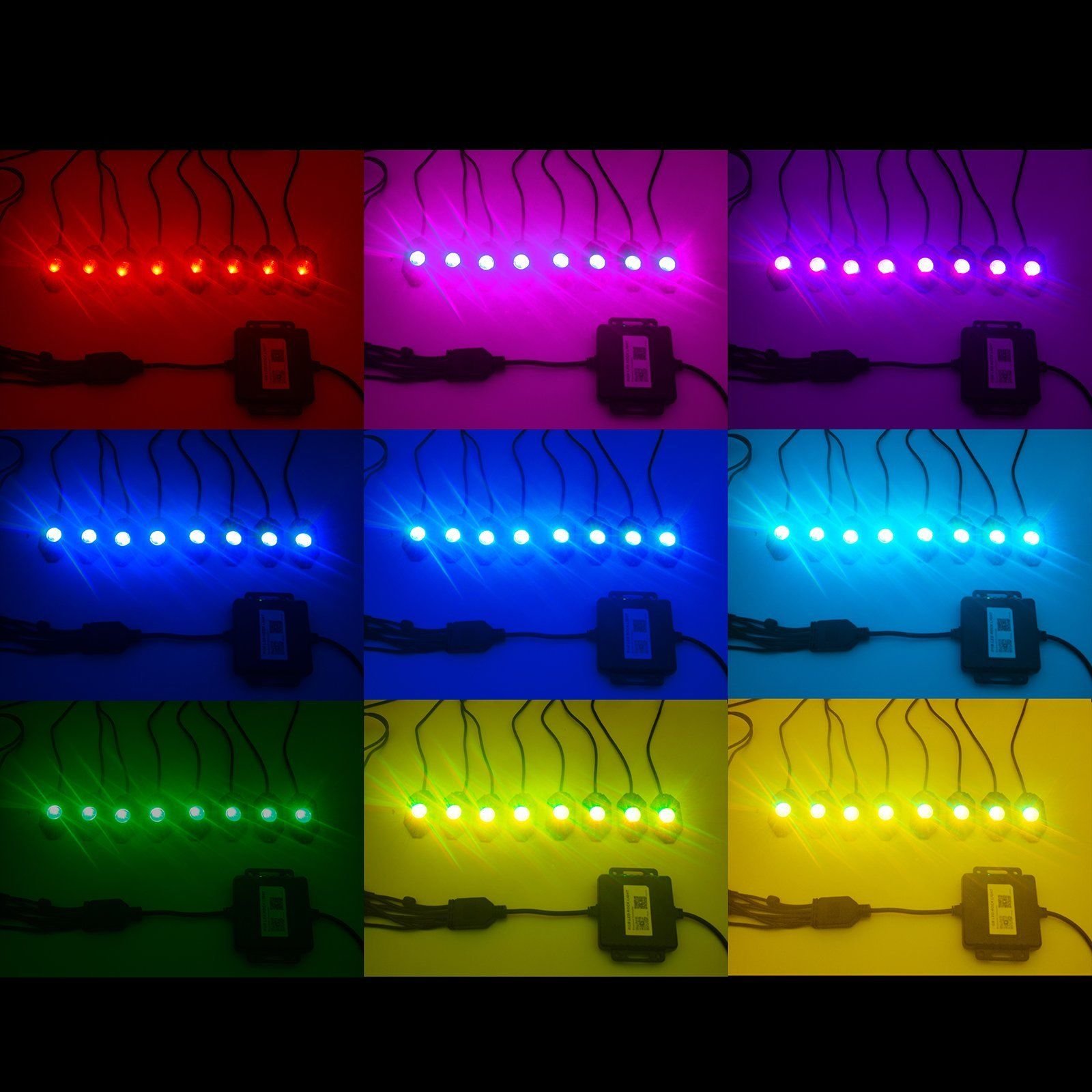 Other Car Light Accessories 8 Pods Wheel Light IP68 Waterproof Pure White 9W RGB Led Rock Lights for Truck Offroad