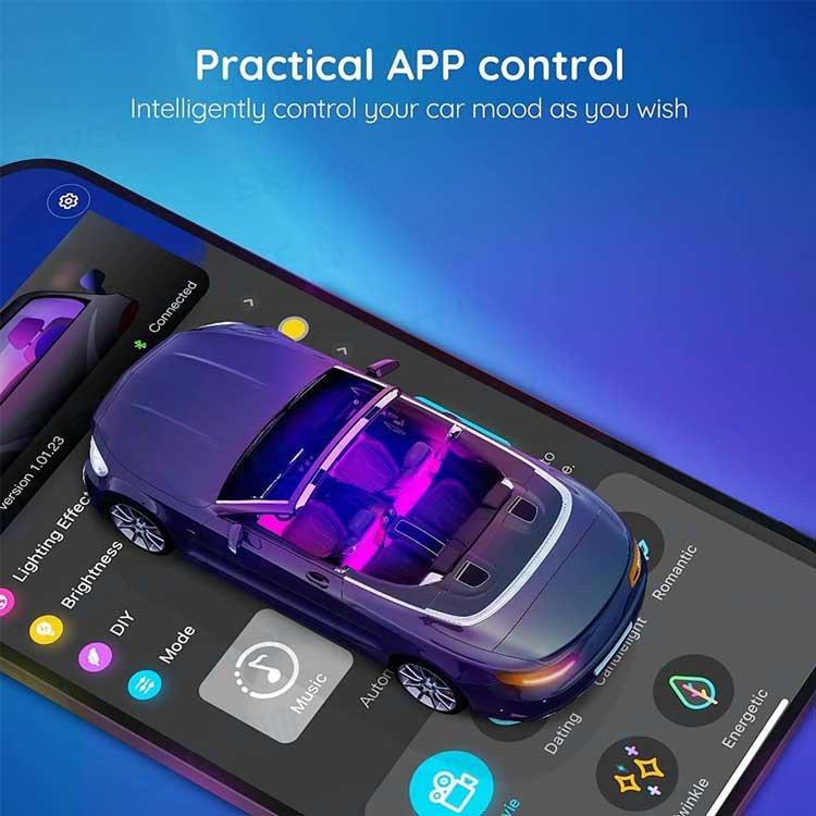 Multicolor Music Car Strip LED Interior Light RGB Decorative Ambient Atmosphere Colorful Light 48SMD Remote And Voice Control