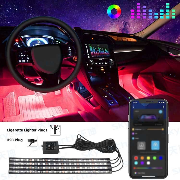 Multicolor Music Car Strip LED Interior Light RGB Decorative Ambient Atmosphere Colorful Light 48SMD Remote And Voice Control
