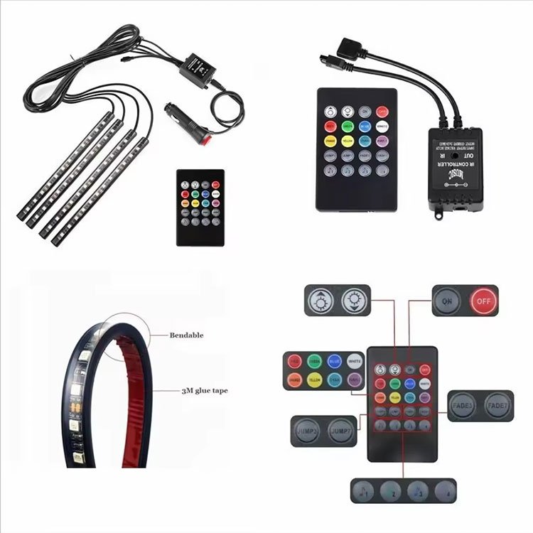 Multicolor Music Car Strip LED Interior Light RGB Decorative Ambient Atmosphere Colorful Light 48SMD Remote And Voice Control