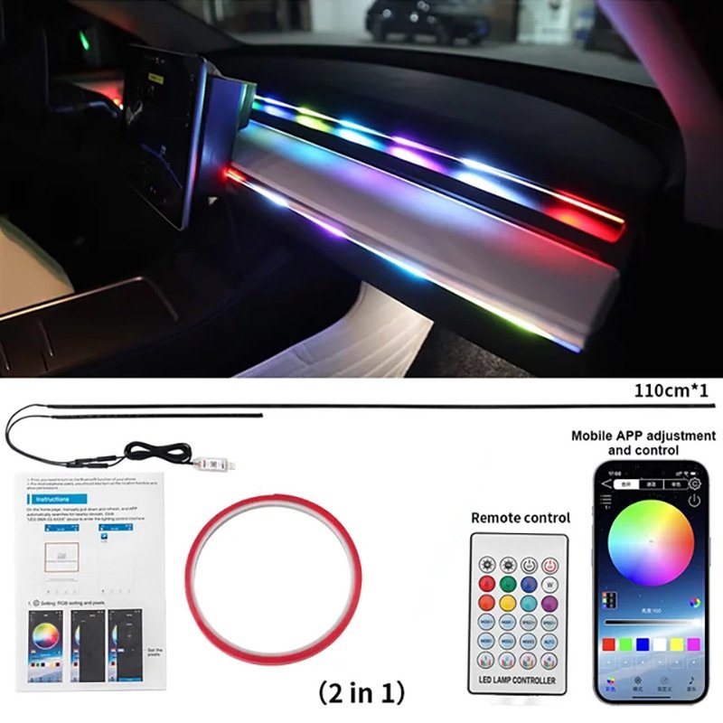 RGBIC 64 Colours Car Modification LED Ambient Light USB Running Water Decorative Lamp Centre Control Lights