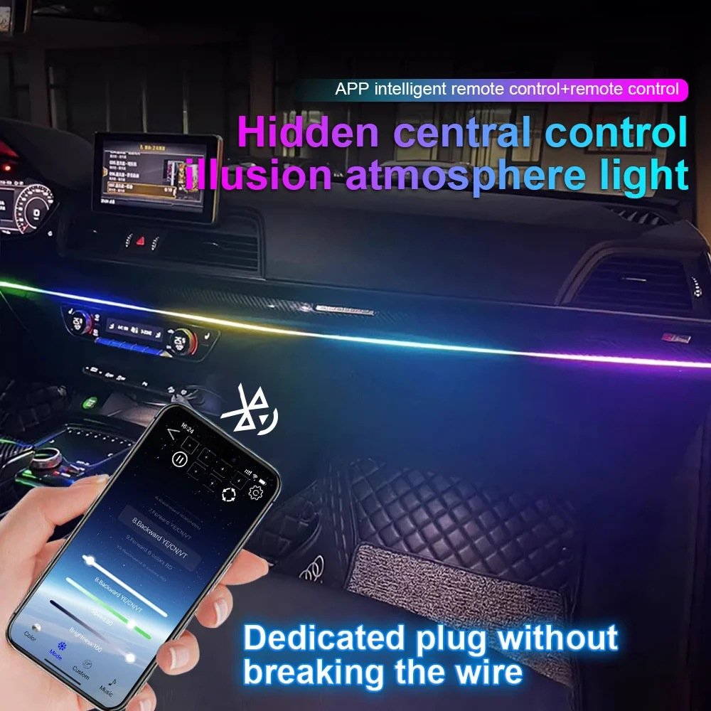 RGBIC 64 Colours Car Modification LED Ambient Light USB Running Water Decorative Lamp Centre Control Lights