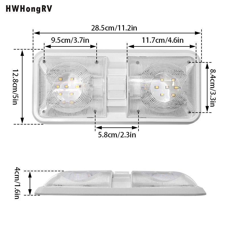 High Quality RV LED Ceiling Double Dome Light Fixture with ON/OFF Switch Interior Lighting for Car/RV/Trailer/Camper/Boat
