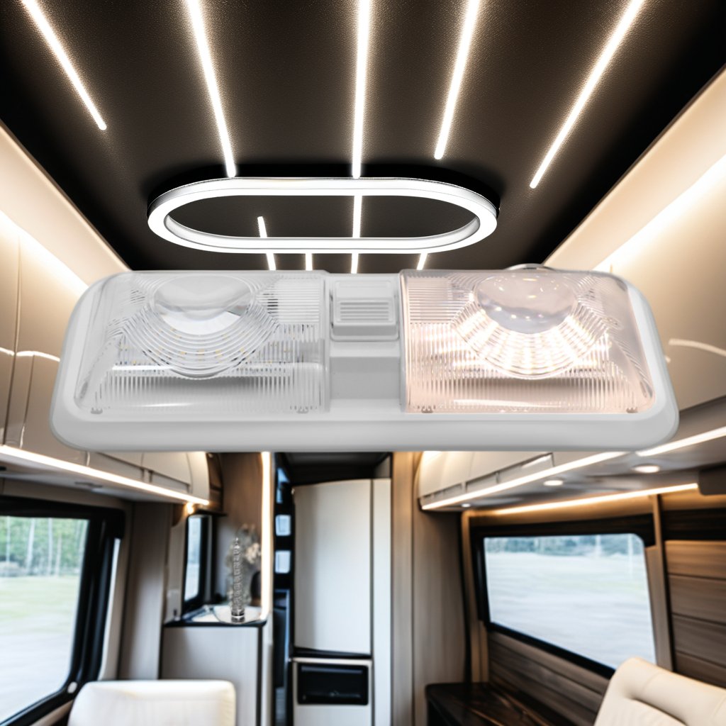 High Quality RV LED Ceiling Double Dome Light Fixture with ON/OFF Switch Interior Lighting for Car/RV/Trailer/Camper/Boat