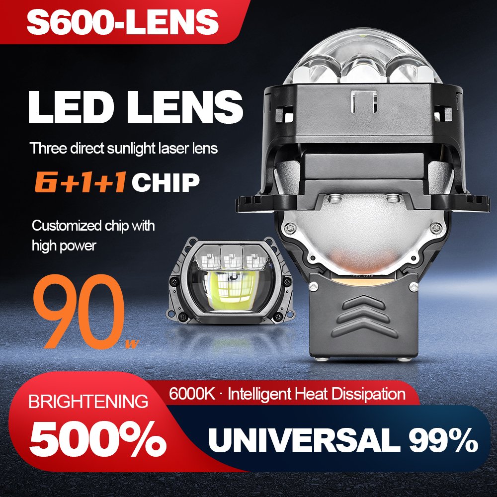 New product S600 90W high power led headlights 3.0inch three laser bi led projectors lens car led lights car accessories 2024