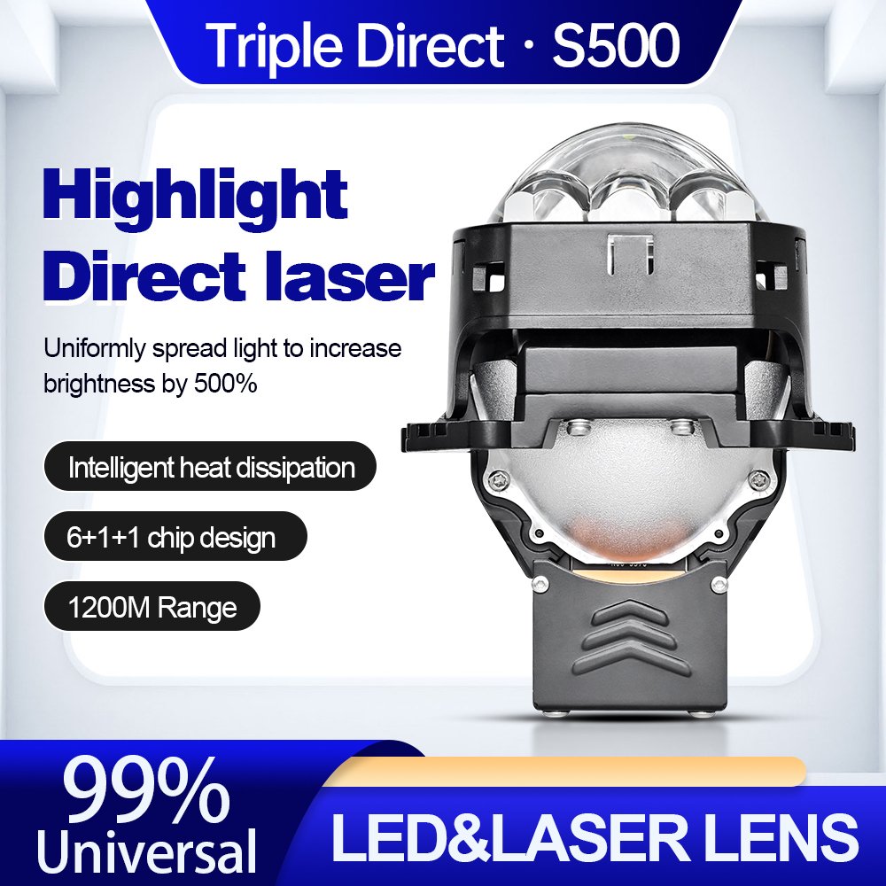 New product S600 90W high power led headlights 3.0inch three laser bi led projectors lens car led lights car accessories 2024