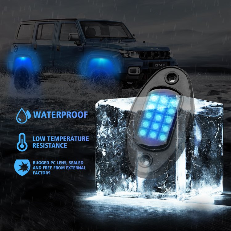 RCJ LED Light Underglow Car Decorative Crawl UTV Multicolor Underbody RGB LED Rock Lights for Truck SUV Car Accessories