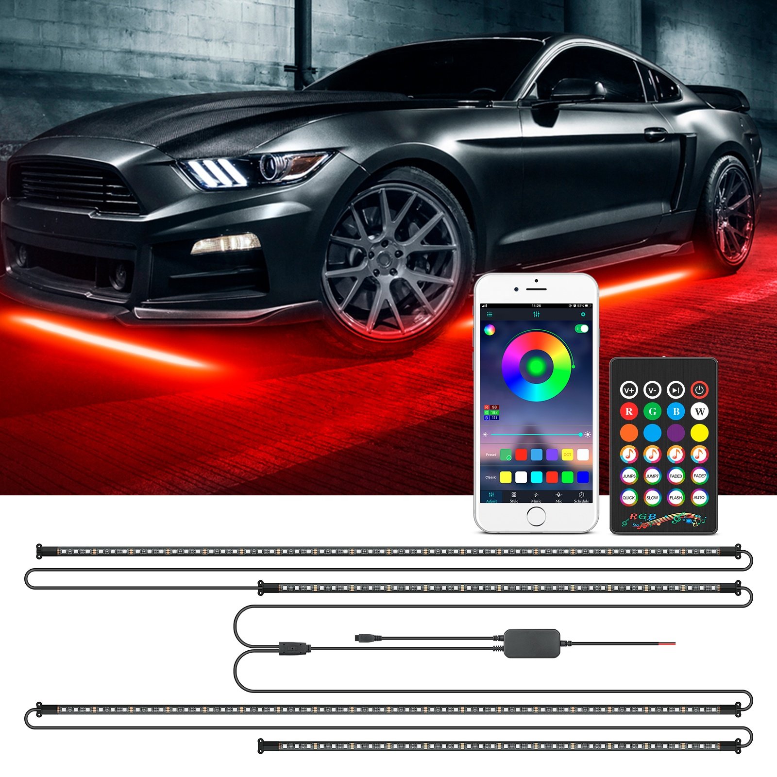 Colorful 12V APP Control Car led Lights Ambient Underglow Lights Exterior Car LED Strip Lights