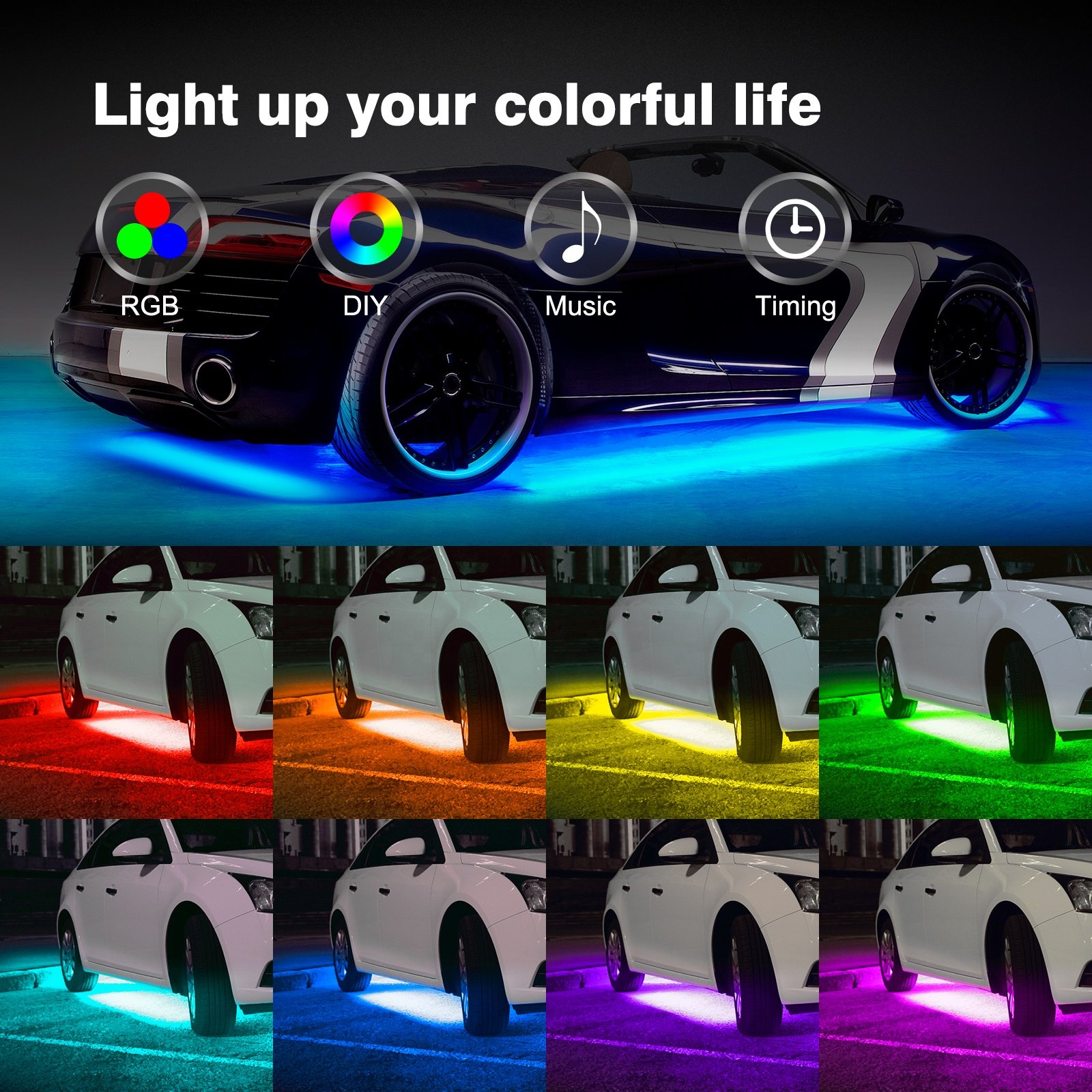 Colorful 12V APP Control Car led Lights Ambient Underglow Lights Exterior Car LED Strip Lights