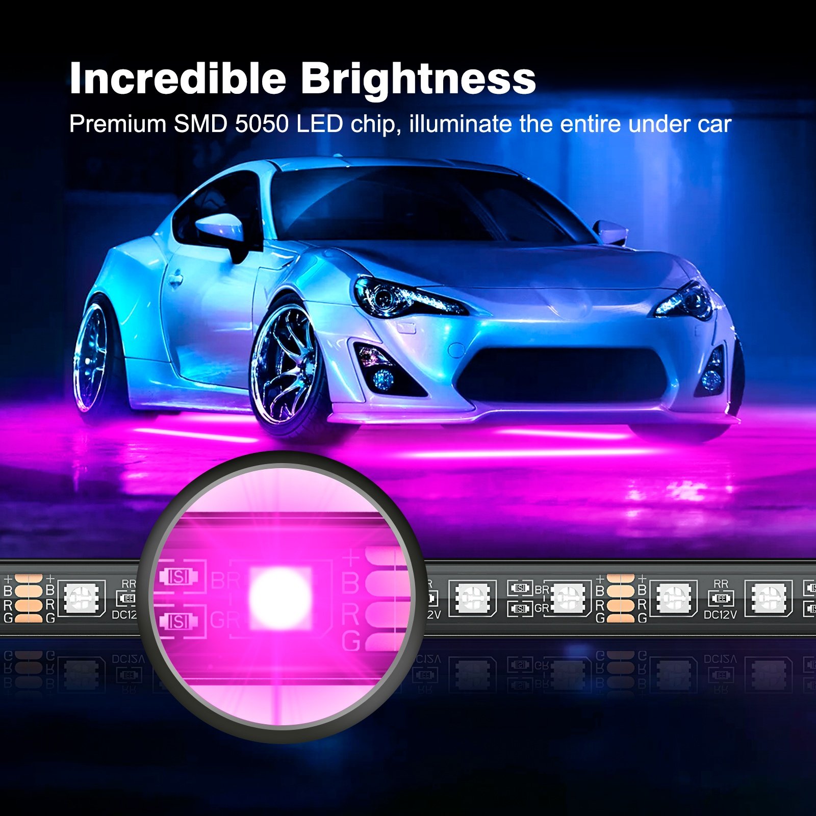 Colorful 12V APP Control Car led Lights Ambient Underglow Lights Exterior Car LED Strip Lights