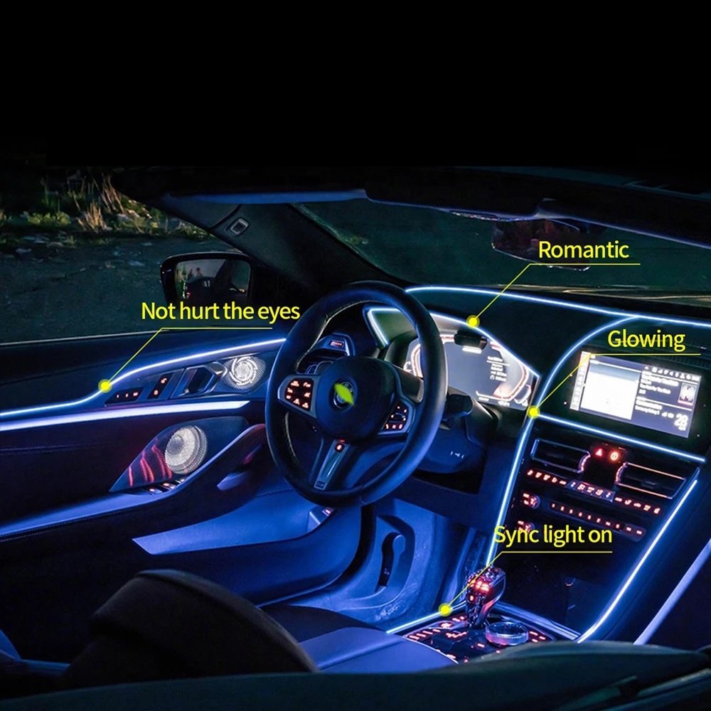 LED Neon Decorative EL Wire 12V USB Auto Lighting New Car Accessories' Interior Ambient USB DIY Cold Light Line Strip Bright