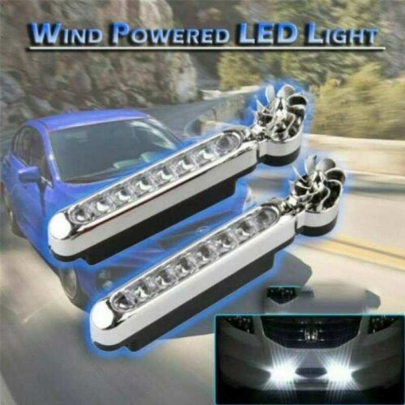 Wind Powered Car LED DayTime Running Light Auxiliary Lighting Rotation Fan Lamp Automobile Day Time Headlight