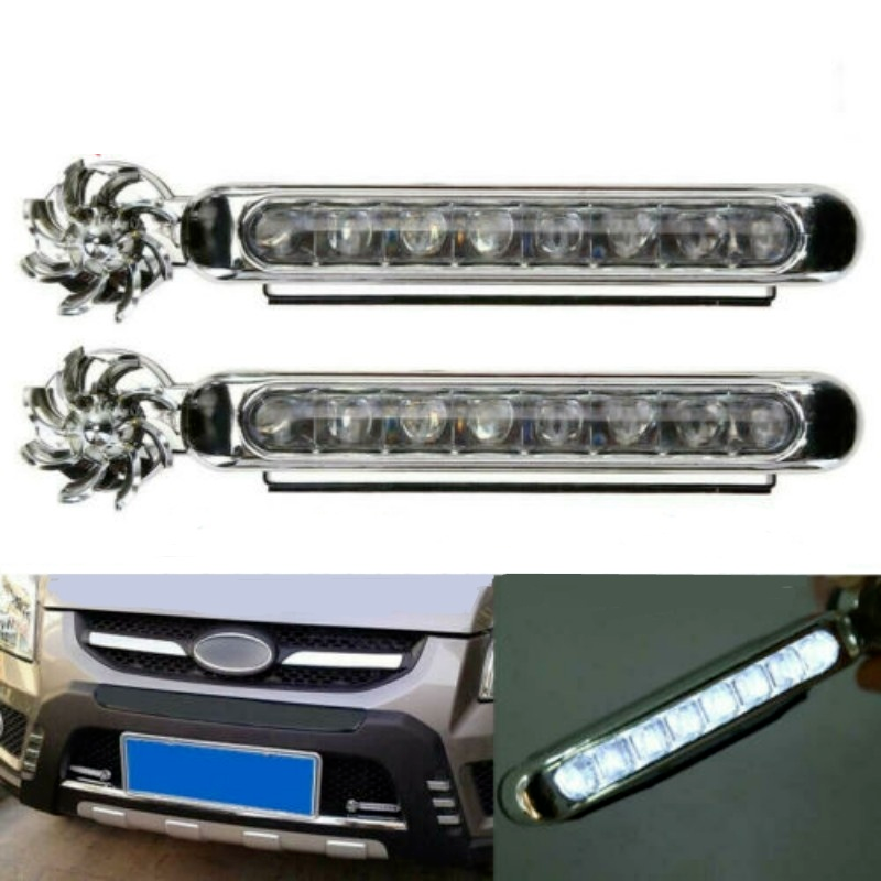 Wind Powered Car LED DayTime Running Light Auxiliary Lighting Rotation Fan Lamp Automobile Day Time Headlight