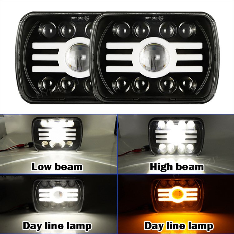 Car Light Accessories 5x7 7x6 7inch 65W Square Led Headlight Bulb 12V 24V High Low Beam Running Lighting Focos Led Fog