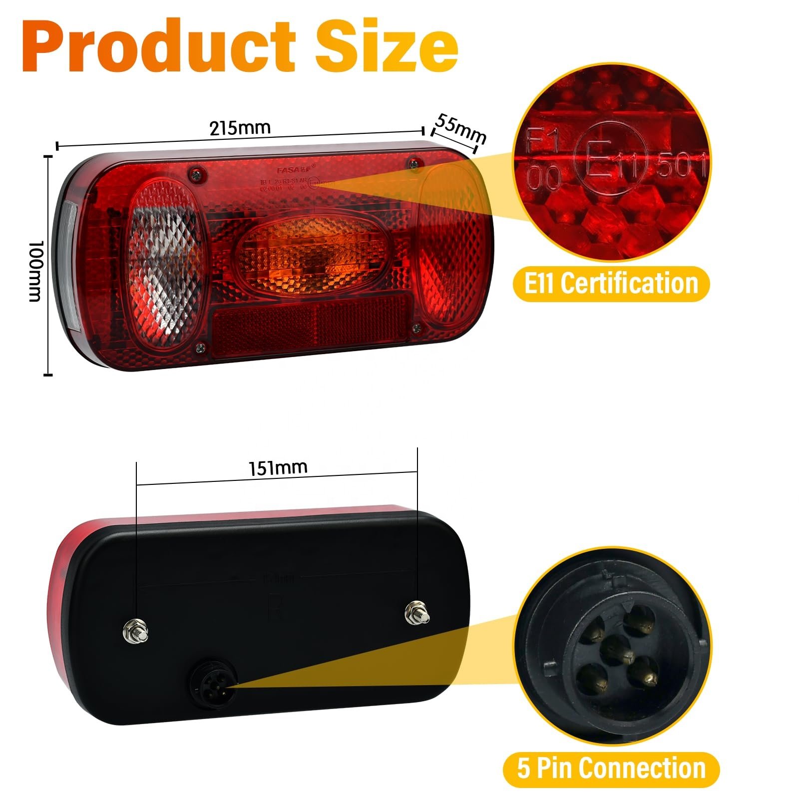 European Style 12V-24V Combination Tail Light New E-mark Approved Rear Position Direction Indicator Brake Reversing Trailer Lamp
