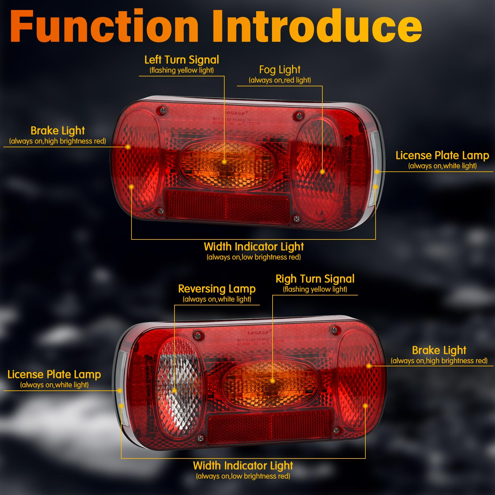 European Style 12V-24V Combination Tail Light New E-mark Approved Rear Position Direction Indicator Brake Reversing Trailer Lamp