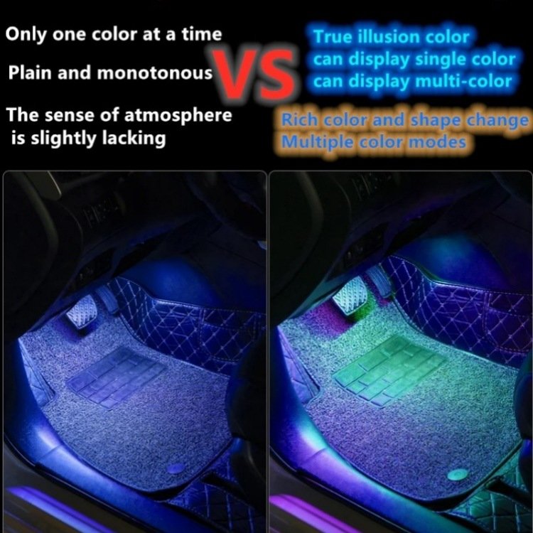 Hot Sale Car Modification Accessories APP Foot Well Ambient Light RGBIC Phantom Flow 48LED USB Light Strip Kit