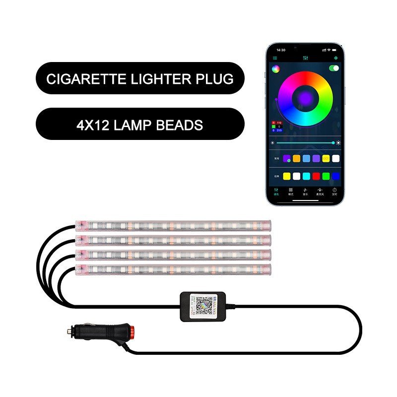 Hot Sale Car Modification Accessories APP Foot Well Ambient Light RGBIC Phantom Flow 48LED USB Light Strip Kit
