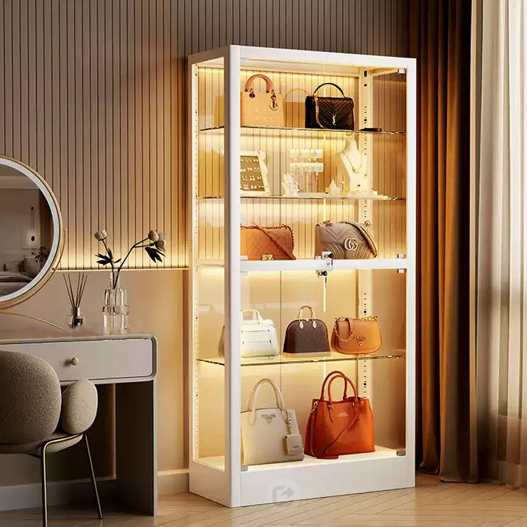Glass Vitrine Display Showcase Customized Lockable Dustproof Corner Figure Car Model Showcase Design With LED light