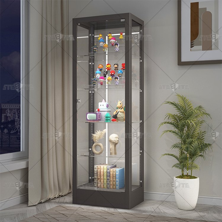 Glass Vitrine Display Showcase Customized Lockable Dustproof Corner Figure Car Model Showcase Design With LED light