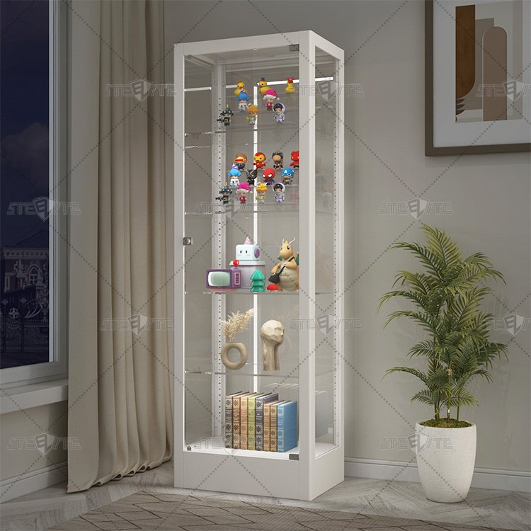 Glass Vitrine Display Showcase Customized Lockable Dustproof Corner Figure Car Model Showcase Design With LED light