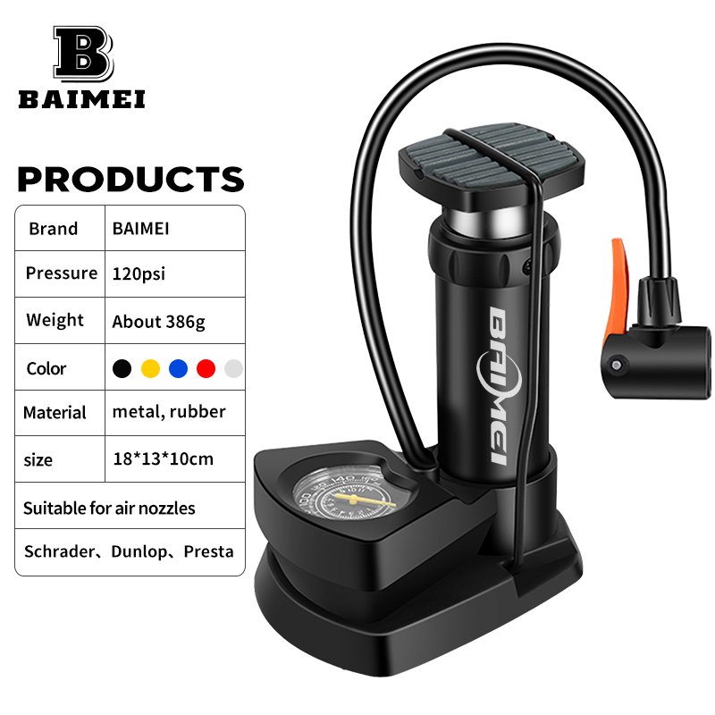 Baimei 120psi Portable Mini Bicycle Floor Foot Pump Other Bicycle Accessories Made of Plastic with Schrader Valve