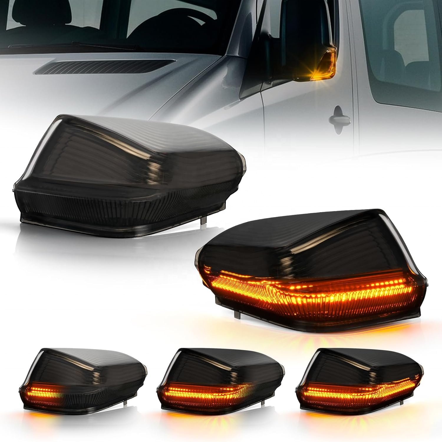 Sequential Amber LED Side Mirror Turn Signal Lights for Mercedes Benz Sprinter W906 VW Crafter 2006-2021