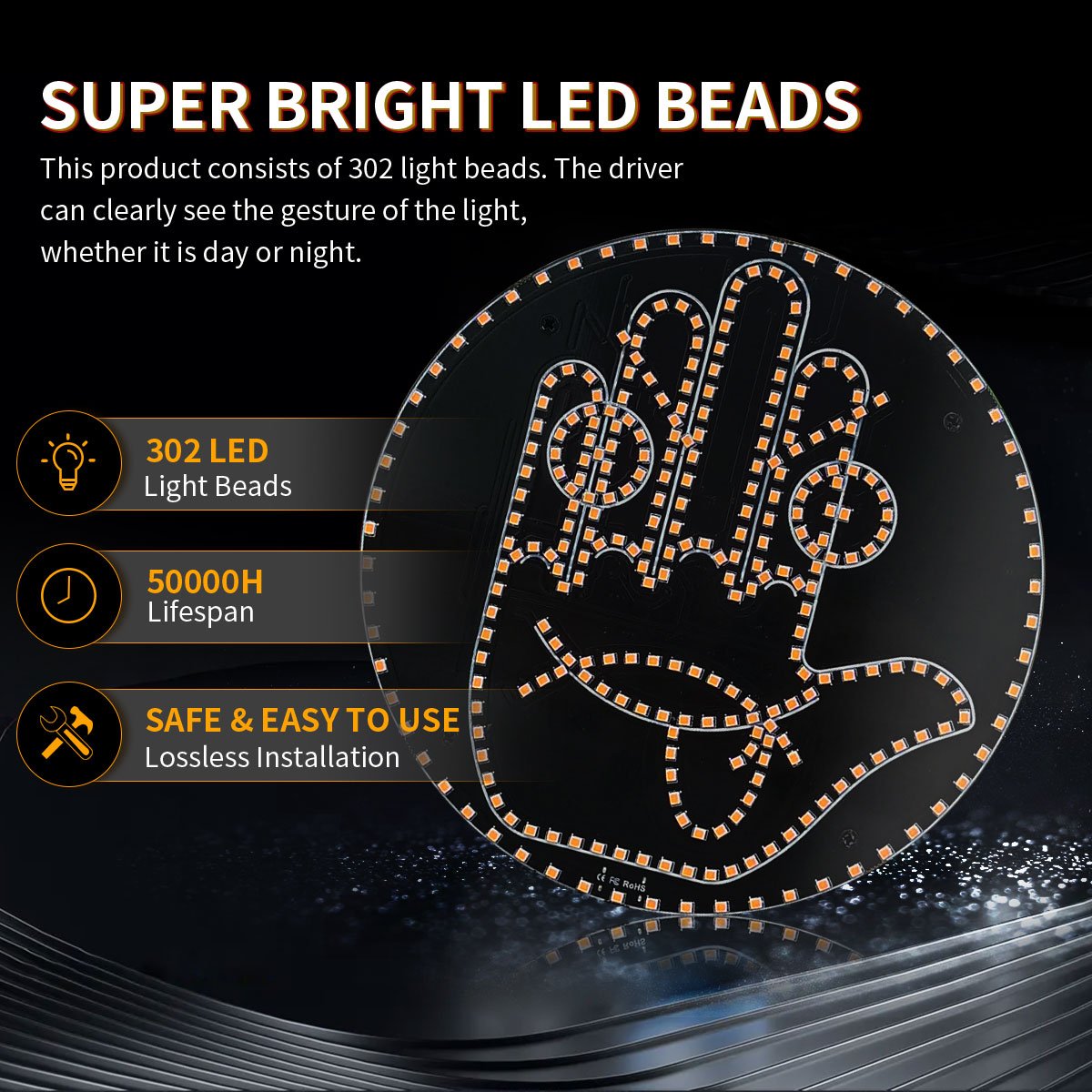Car Interior Funny Middle Finger LED Fun Expressions Light Car Interior Light Rear Window Emoticon Led Hand Gesture Car Light