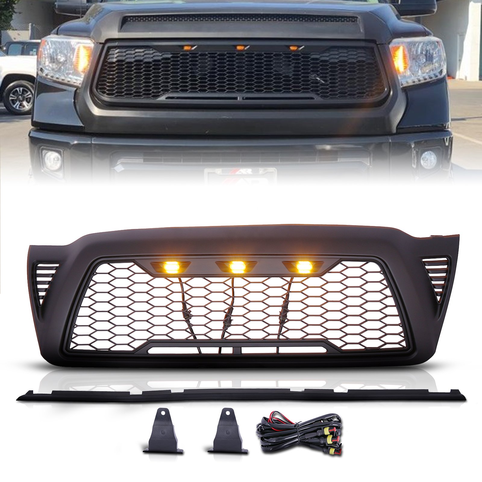 Car Parts LED Lights Black Hood Grille Front Bumper Grille For 2005-2011 Toyota Tacoma