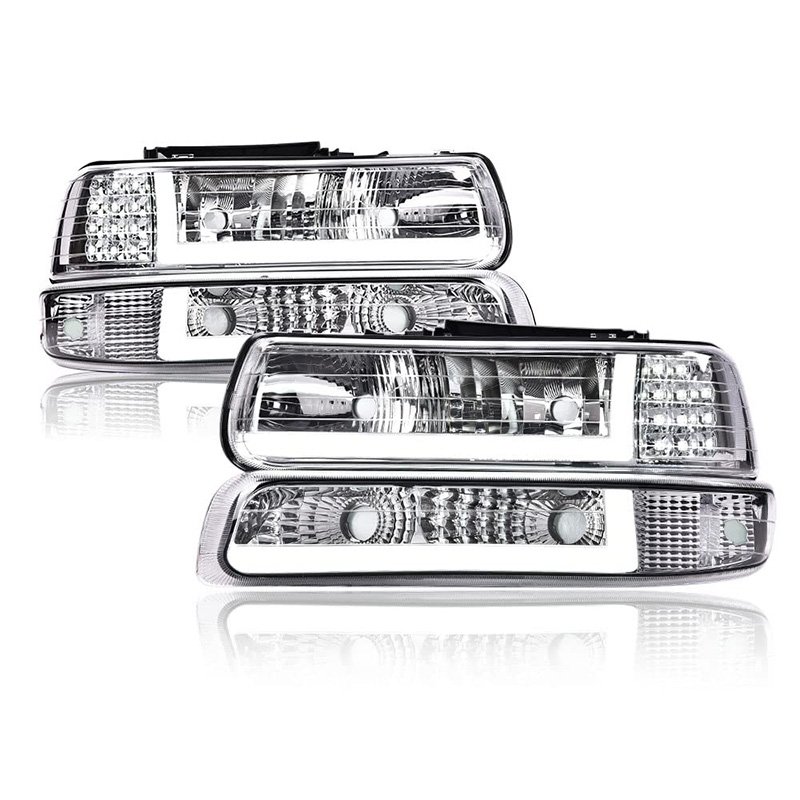 YZX 12V LED DRL Headlights Smoky Lens Black Housing Amber Reflector Compatible Chevy Silverado 1999-2002 New Left+Right Side