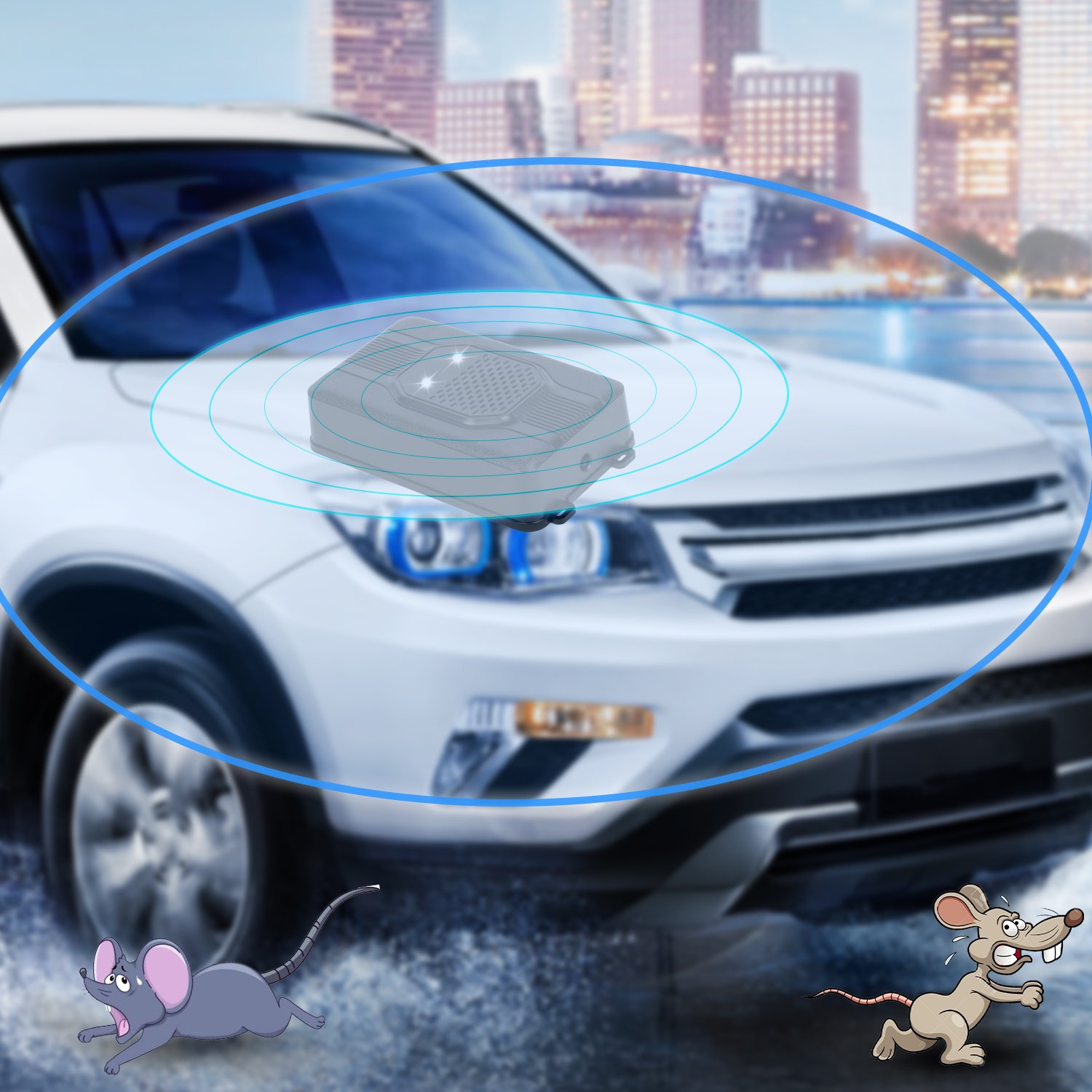 2 Pack Upgraded Car Rodent Repellent Under Hood Rat Repellent Ultrasonic Strobe Light to Keeping Rodents Out of Car