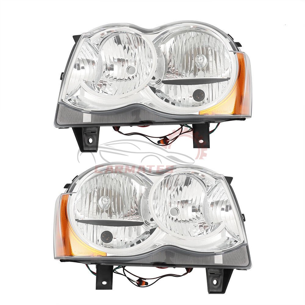 Headlights Fit For 2008-2010 Jeep Grand Cherokee Halogen Black headlamp CH2518131 55157482AE 55157483AE