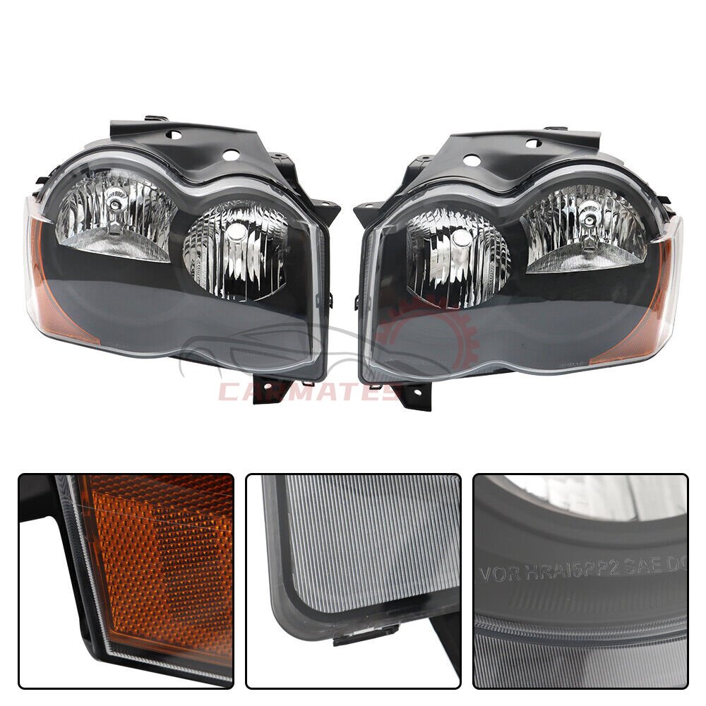 Headlights Fit For 2008-2010 Jeep Grand Cherokee Halogen Black headlamp CH2518131 55157482AE 55157483AE