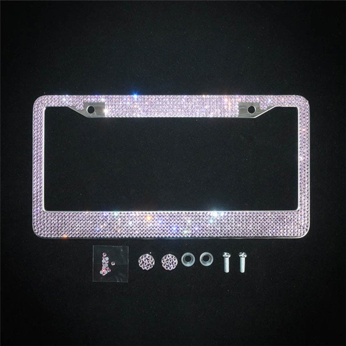 US Standard Stainless Steel Bling Crystal Rhinestone Diamond Auto Vehicle Car License Plate Frame Holder Decor Accessories
