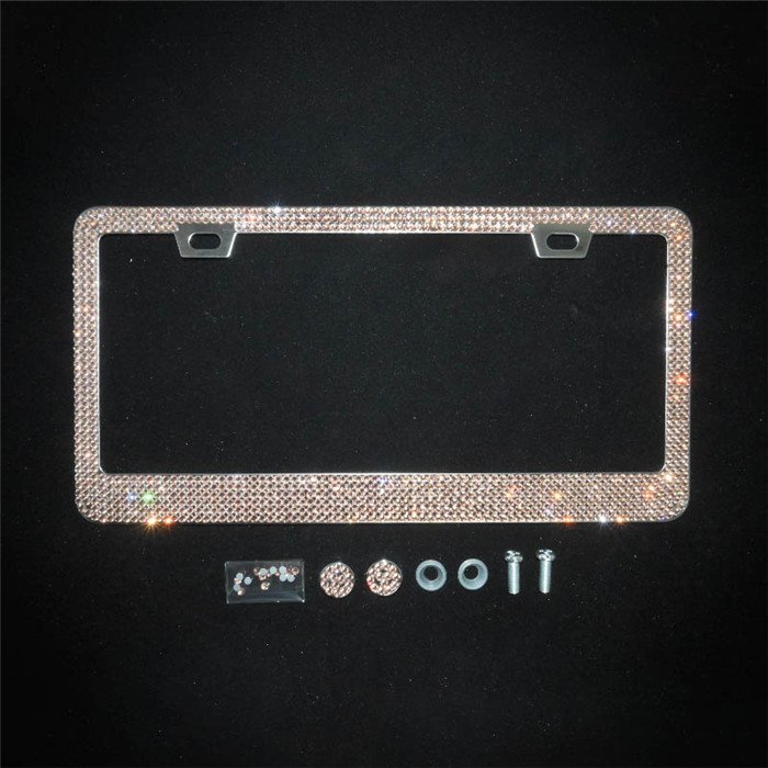 US Standard Stainless Steel Bling Crystal Rhinestone Diamond Auto Vehicle Car License Plate Frame Holder Decor Accessories