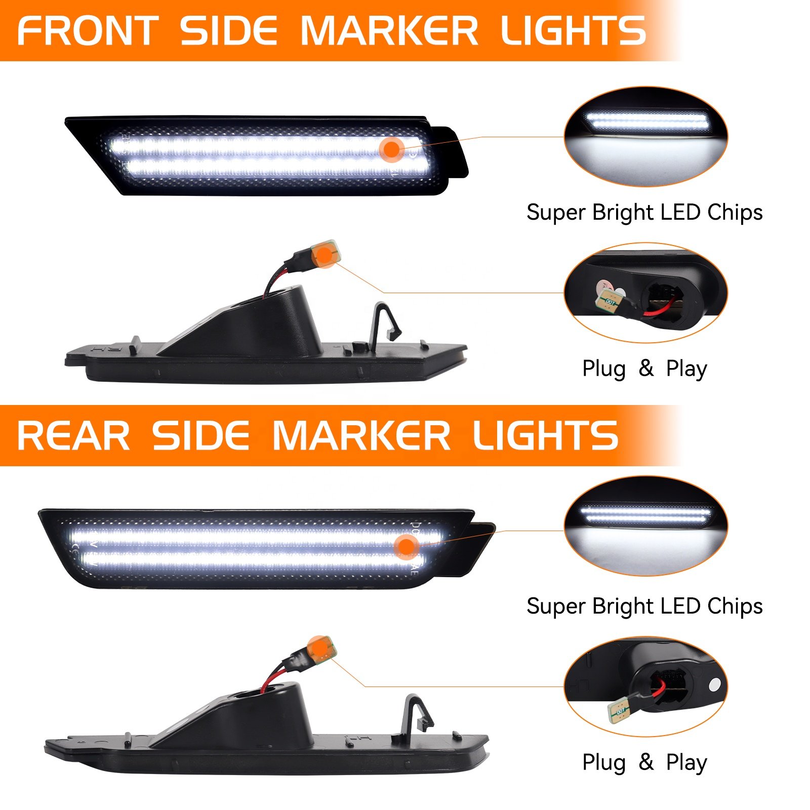 Sequential White Front Rear side marker lights For Chevy Chevrolet Camaro SS RS ZL1 LT 10-15 led repeater blink indicator lamps