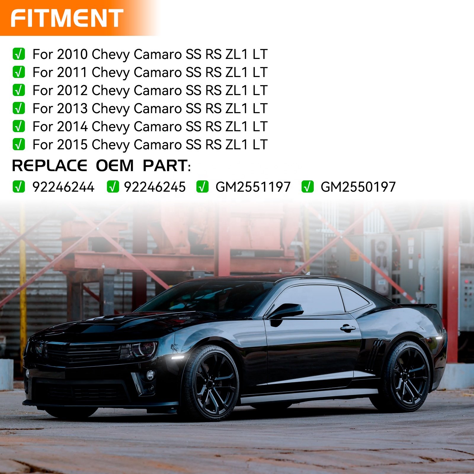 Sequential White Front Rear side marker lights For Chevy Chevrolet Camaro SS RS ZL1 LT 10-15 led repeater blink indicator lamps