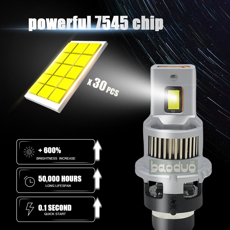 BAODUO New D4S LED Headlights Bulbs Tube 30pcs CSP Chip Mini 35W/PC Replaceable Kit Xeon LED Finned Large Copper Car Lights 70W