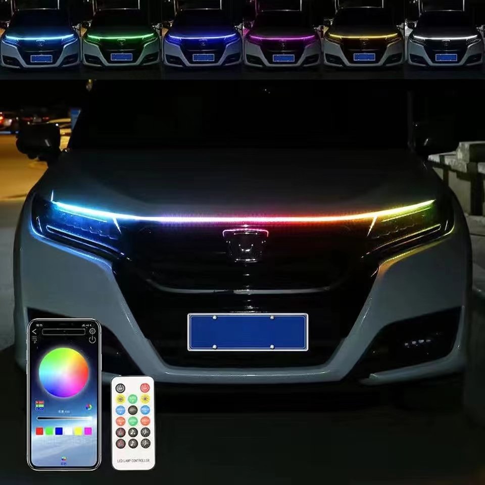 Led Car Hood Lights Universal Headlight Strip Flexible Car Decorative Atmosphere Lamps DRL Auto Daytime Running Lights 12V