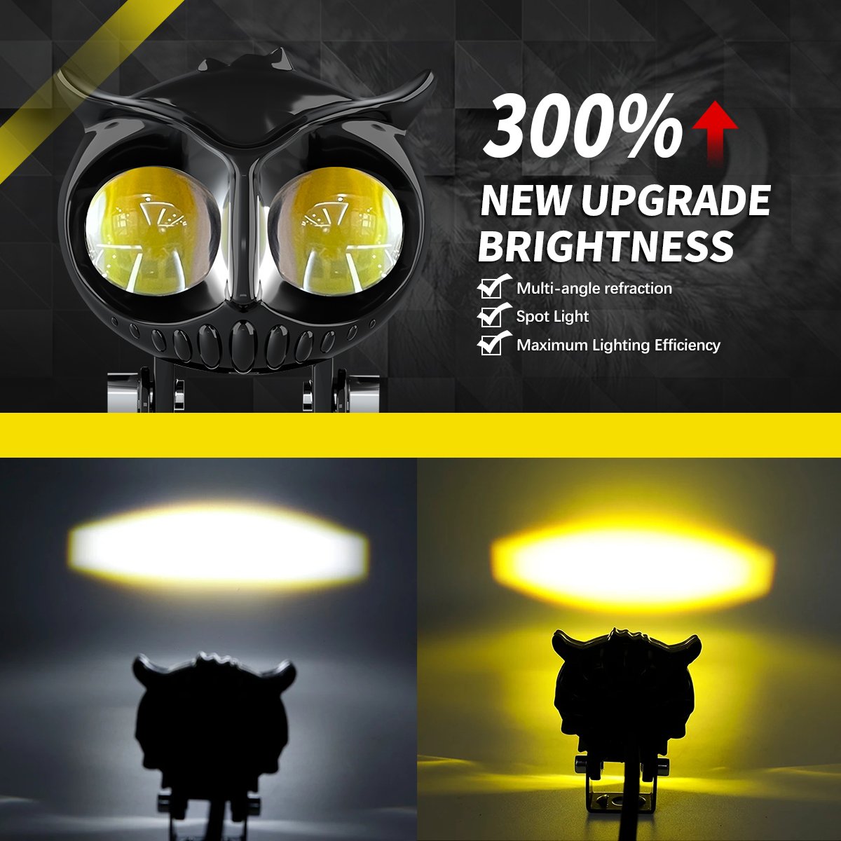 Wholesale 12V Led High Low Beam White Yellow spotlights Led Lights Bulbs Owl LED Work Light For Motorcycle Truck Car ATV SUV