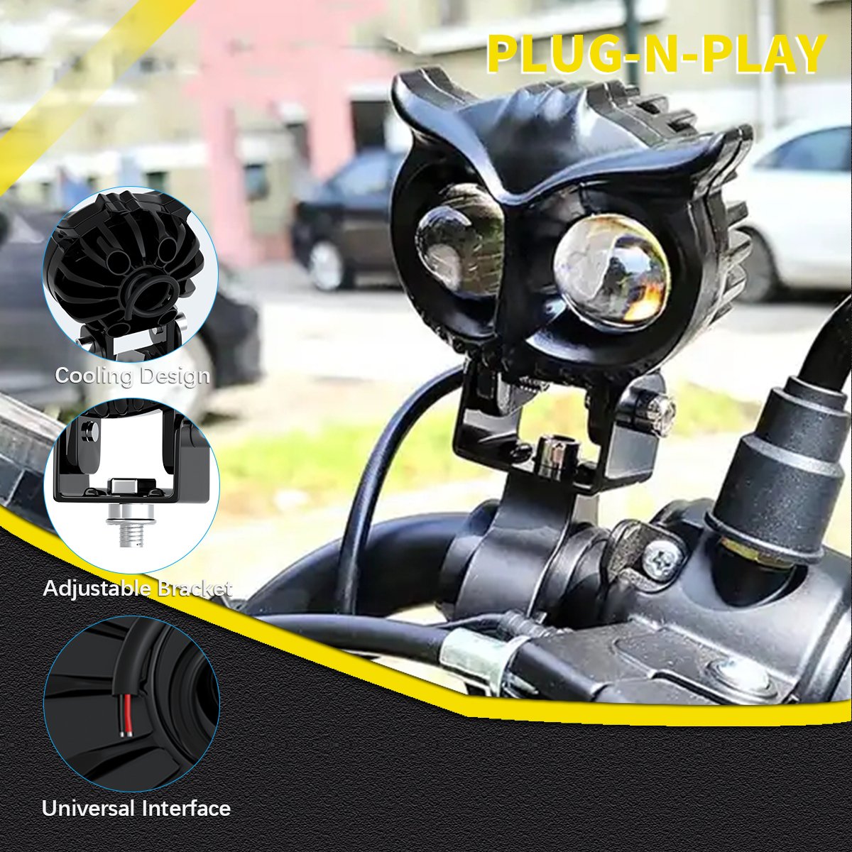 Wholesale 12V Led High Low Beam White Yellow spotlights Led Lights Bulbs Owl LED Work Light For Motorcycle Truck Car ATV SUV