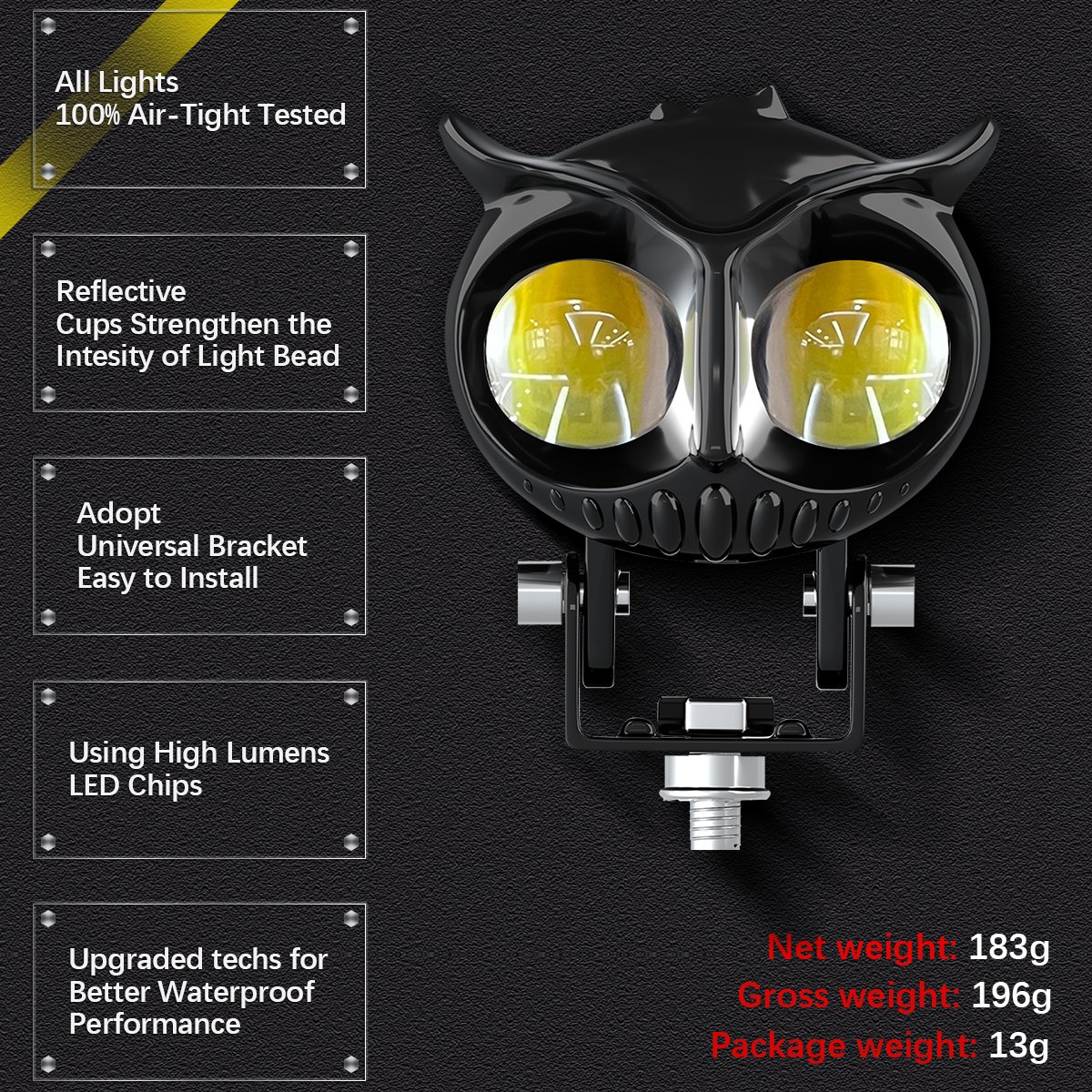 Wholesale 12V Led High Low Beam White Yellow spotlights Led Lights Bulbs Owl LED Work Light For Motorcycle Truck Car ATV SUV