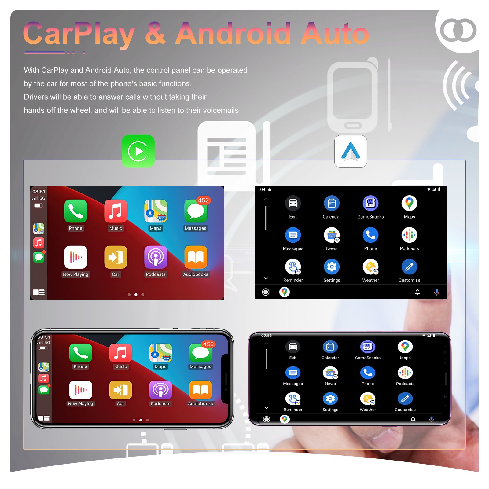 Podofo Car Mp5 Player 5 Inch 1Din Touch Screen Carplay Android Auto BT TF/USB FM Rear View Car DVD Player