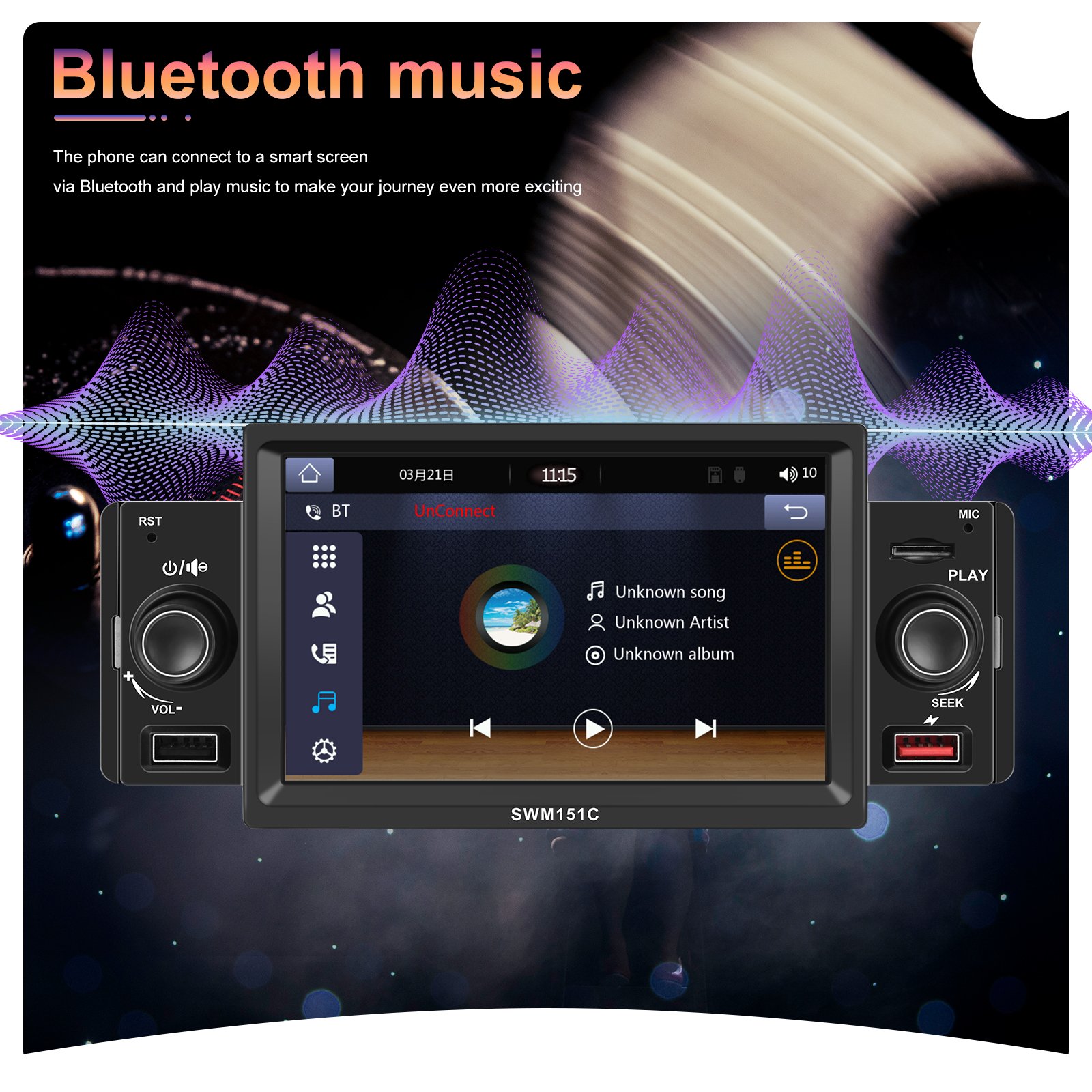 Podofo Car Mp5 Player 5 Inch 1Din Touch Screen Carplay Android Auto BT TF/USB FM Rear View Car DVD Player