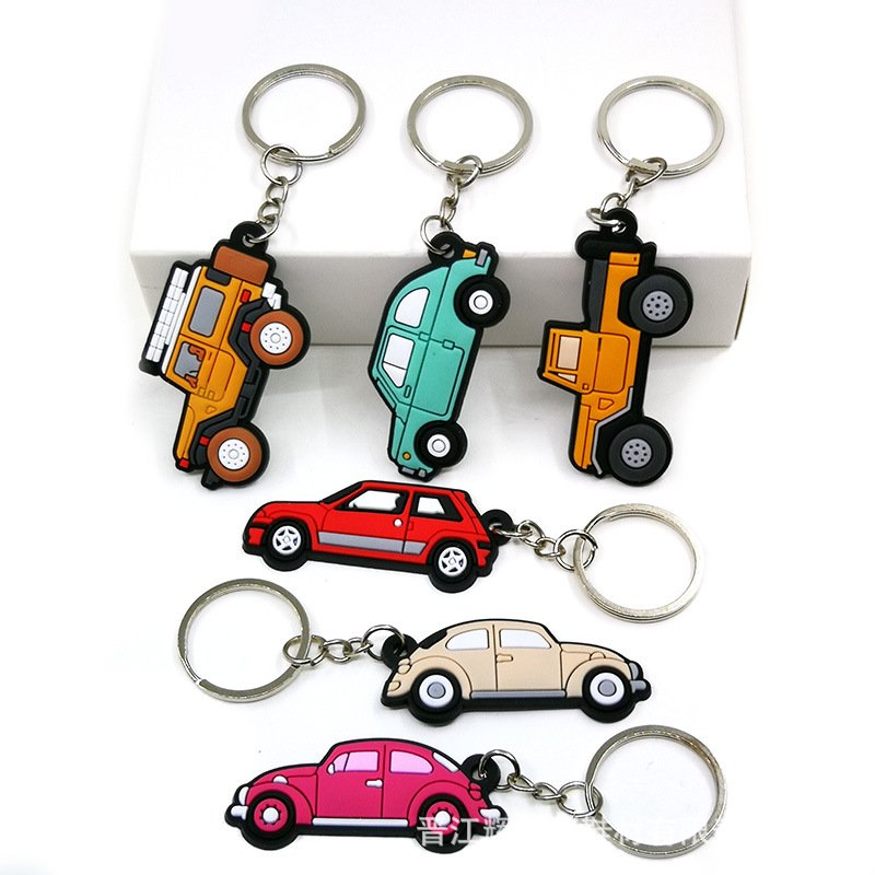 New Arrival Custom Logo PVC 2D Cartoon Car Airplane Light Keychain Soft Rubber with Iron Metal Customizable Keychain