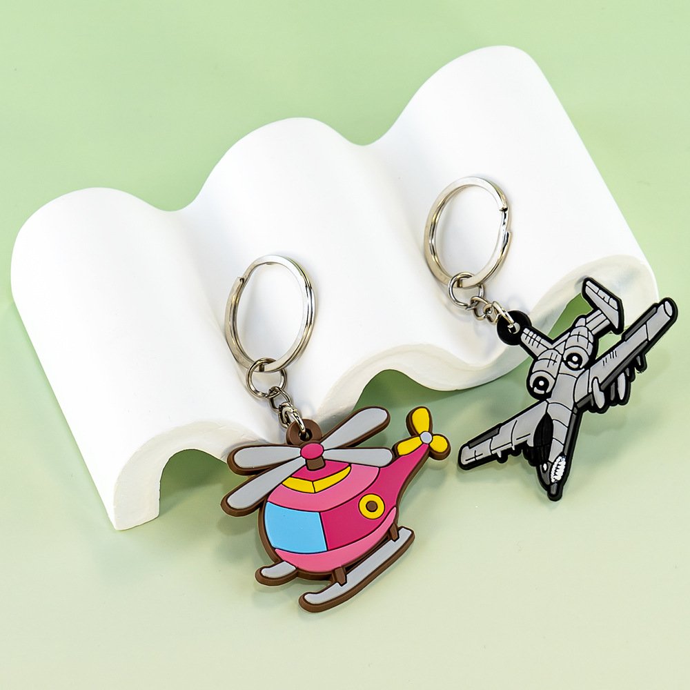 New Arrival Custom Logo PVC 2D Cartoon Car Airplane Light Keychain Soft Rubber with Iron Metal Customizable Keychain