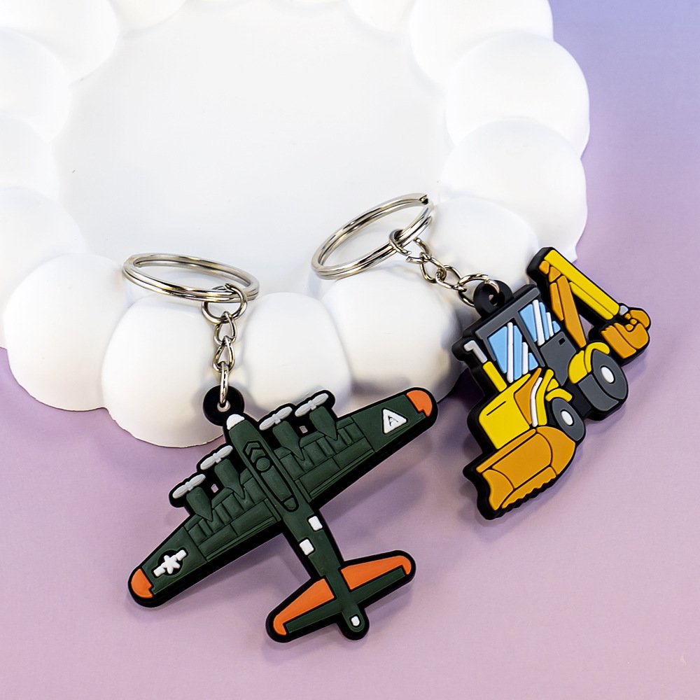 New Arrival Custom Logo PVC 2D Cartoon Car Airplane Light Keychain Soft Rubber with Iron Metal Customizable Keychain