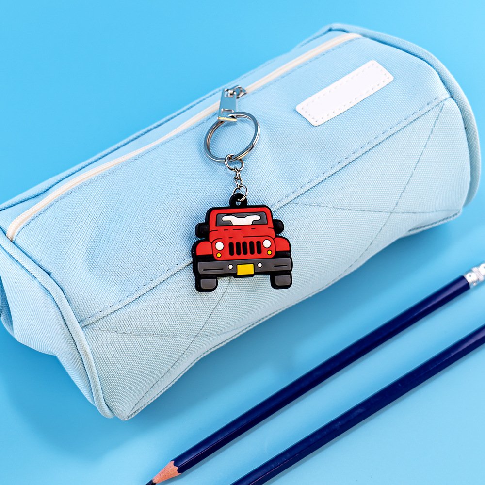 New Arrival Custom Logo PVC 2D Cartoon Car Airplane Light Keychain Soft Rubber with Iron Metal Customizable Keychain