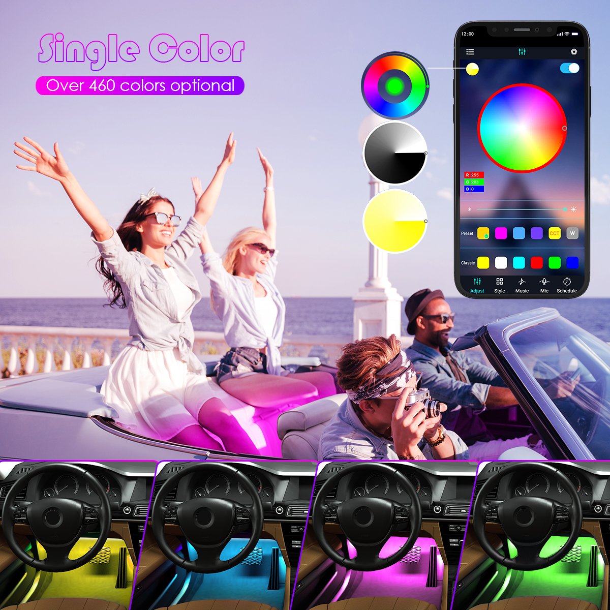 Smart Interior Car Strip Lights USB Type Motion Sensor RGB Flashing Color Remote Car Chassis Lamp Lights