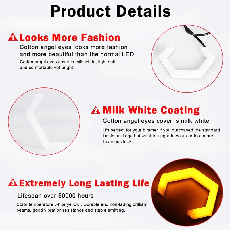 Angel Eyes Tuning Hex Halo Rings Switchback Turn Signal Lamp LED DRL Car Lights Accessories White Yellow Cotton Light Style DIY